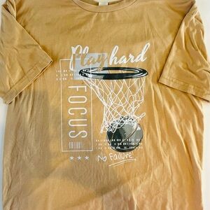 Kids Tan Graphic T-Shirt with Basketball Design
